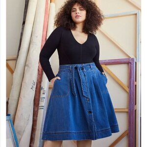 Eloquii Button Up Skirt with Waist Tie Size 18